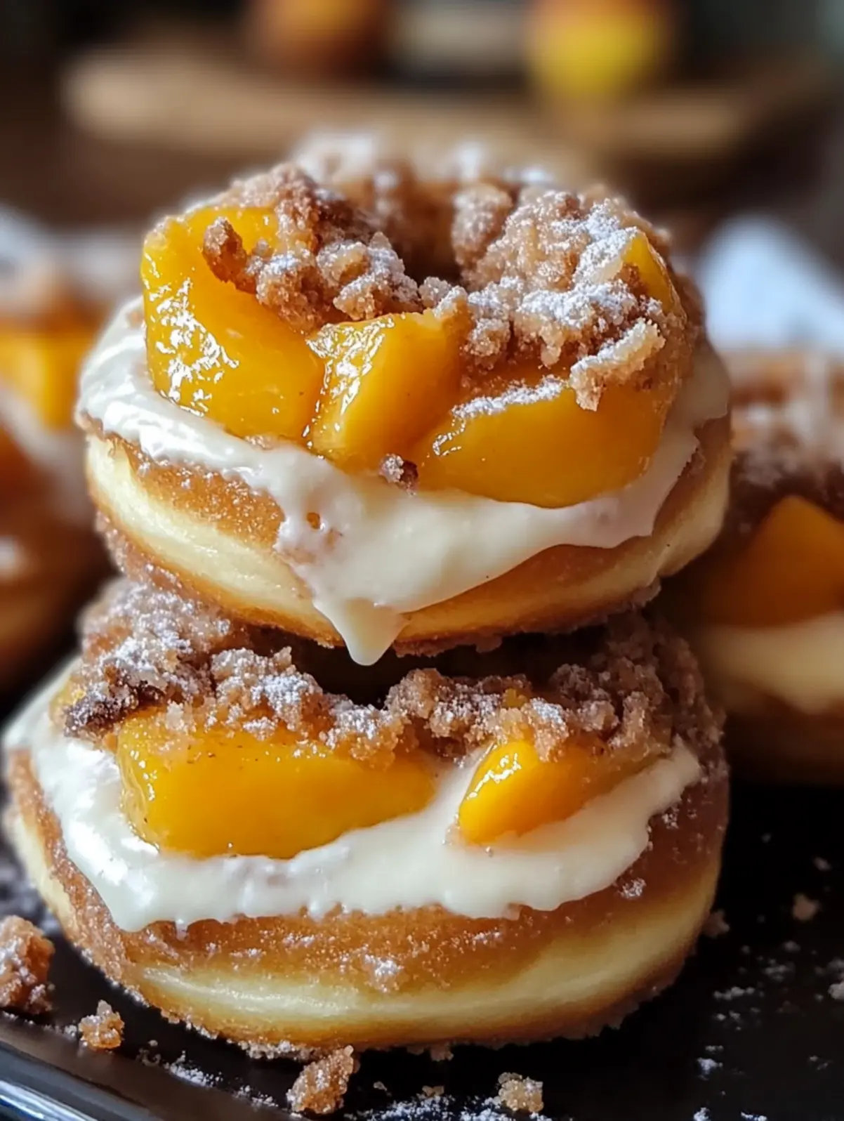 Peach Cobbler Cheesecake Donuts